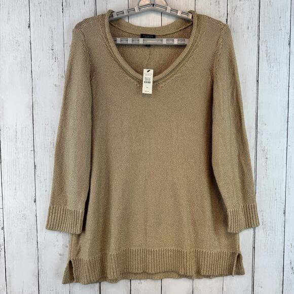 NWT Talbots Beige Metallic Knit Scoop Neck 3/4 Sleeve Tunic Sweater Size 1XP - Picture 1 of 13